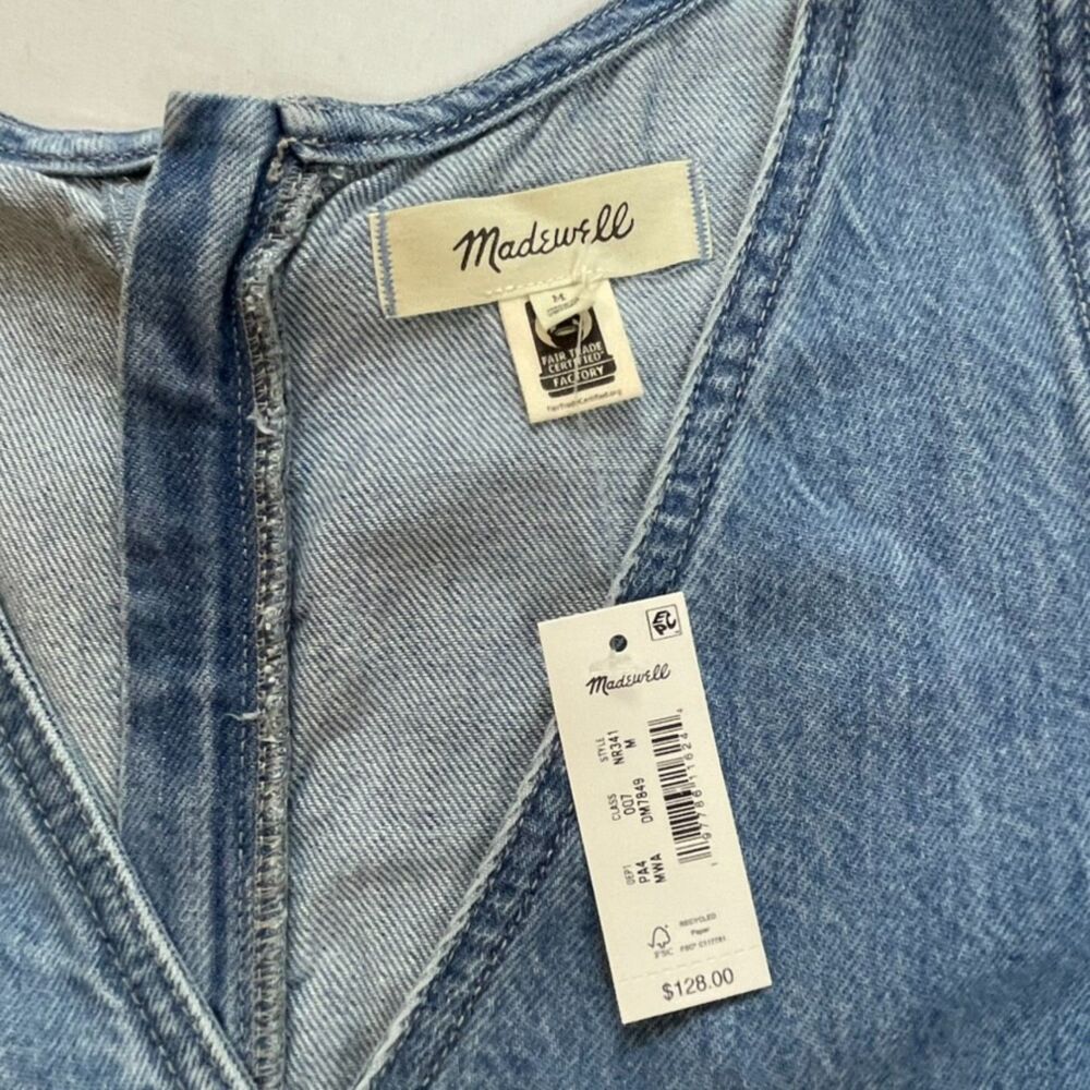 Madewell The Ariana V Neck Denim Mini Dress NWT Size M - Picture 5 of 7